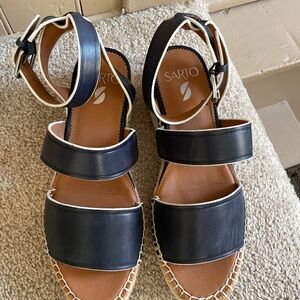 Women Sarto Calvin Wedge Sandal Navy Leather